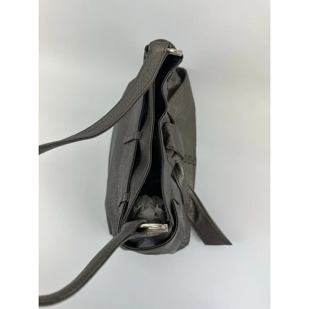 Brighton Bow Strap Hobo Handbag Pewter Metallic Leather Shoulder Purse Magnetic